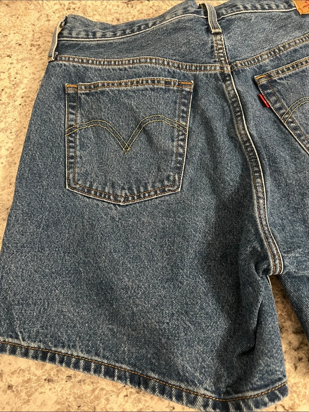 Levi's Blue High-Rise Denim Shorts button fly